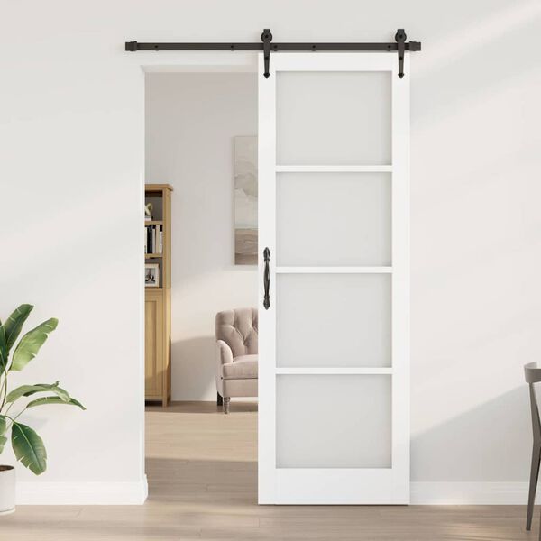 vidaXL Sliding Door ORKDAL White 78 x 232 cm Solid Pine Wood and Glass