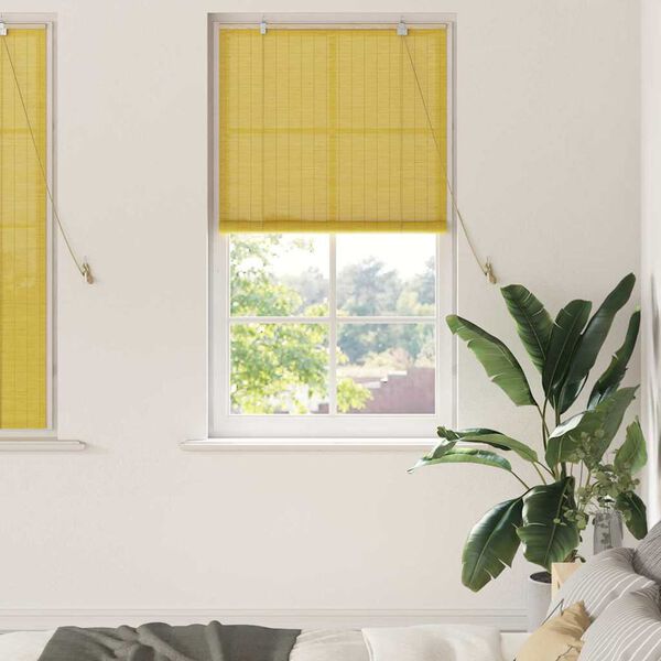 vidaXL Roller Blind with Curtains Manual Yellow 90 x 160 cm Bamboo