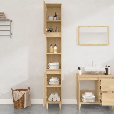 vidaXL Bathroom Cabinet Sonoma Oak 30x30x190 cm Engineered Wood