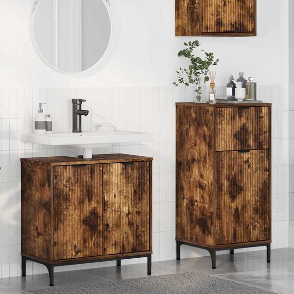 vidaXL Bathroom Furniture Set with Drawer with Shelf 2 pcs Smoked Oak