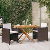 vidaXL 3 Piece Garden Dining Set with Cushions Brown