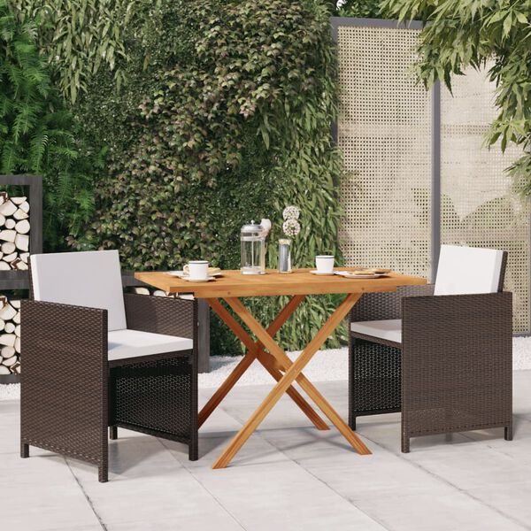 vidaXL 3 Piece Garden Dining Set with Cushions Brown
