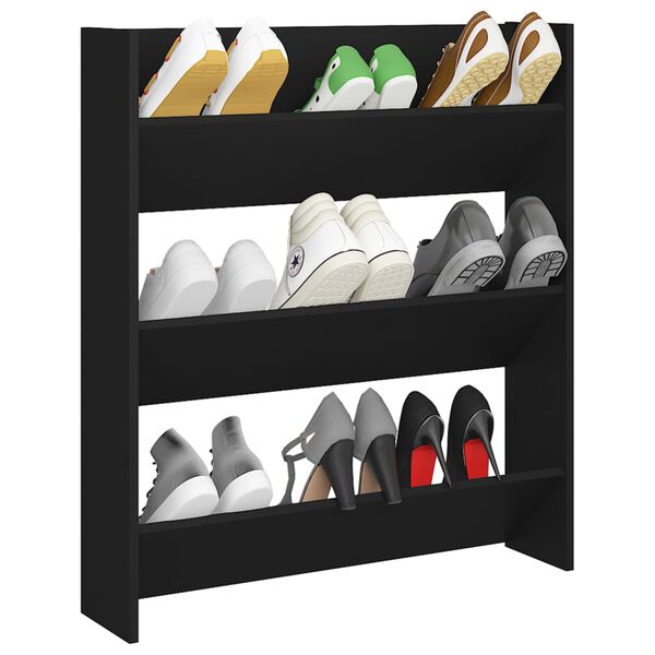 vidaXL Wall Shoe Cabinet Black 80x18x90 cm Engineered Wood