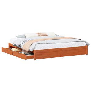 vidaXL Bed Frame with Drawer Wax Brown 200 x 200 cm Solid Pine Wood
