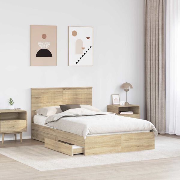 vidaXL Storage Bed with Drawer Sonoma Oak 120 x 200 cm Engineered Wood