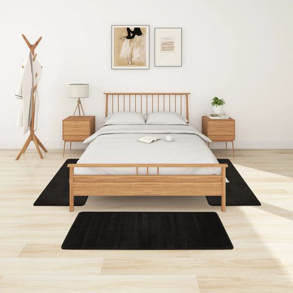 vidaXL Bed Carpets Shaggy High Pile 3 pcs Black