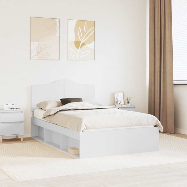 vidaXL Bed Frame with Headboard White 135 x 190 cm Solid Pine Wood