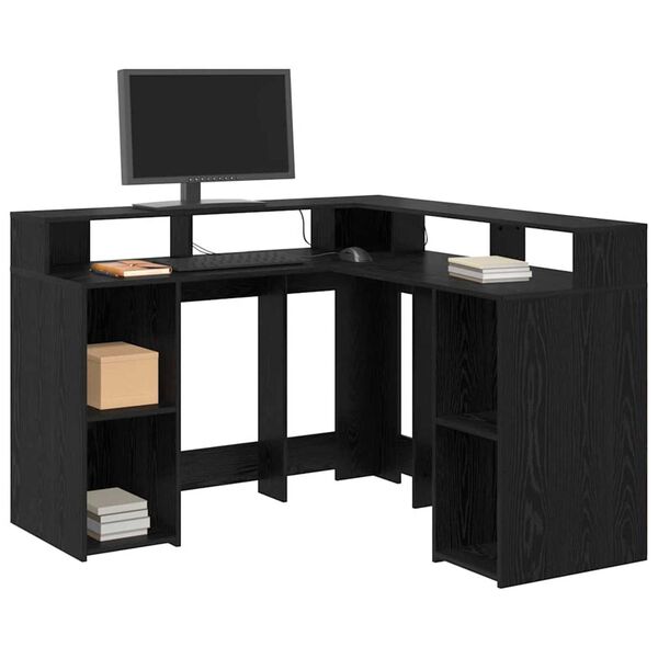 vidaXL Desk with Shelf Black Oak 130 x 130 x 91 cm Engineered wood