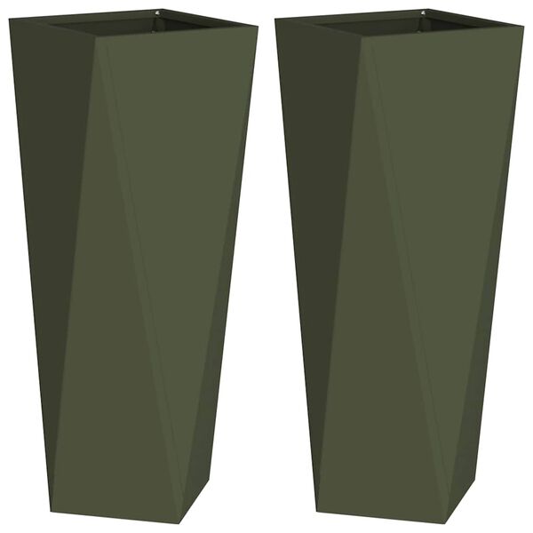 vidaXL Planter 2 pcs Olive Green 30 x 30 x 75 cm Steel