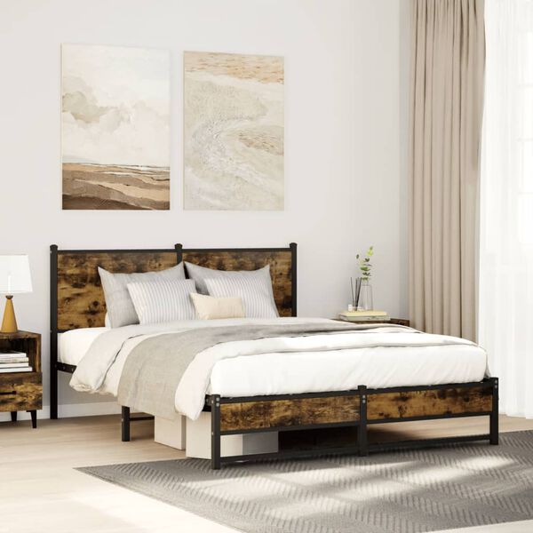 vidaXL Metal Bed Frame without Mattress Smoked Oak 137x190 cm