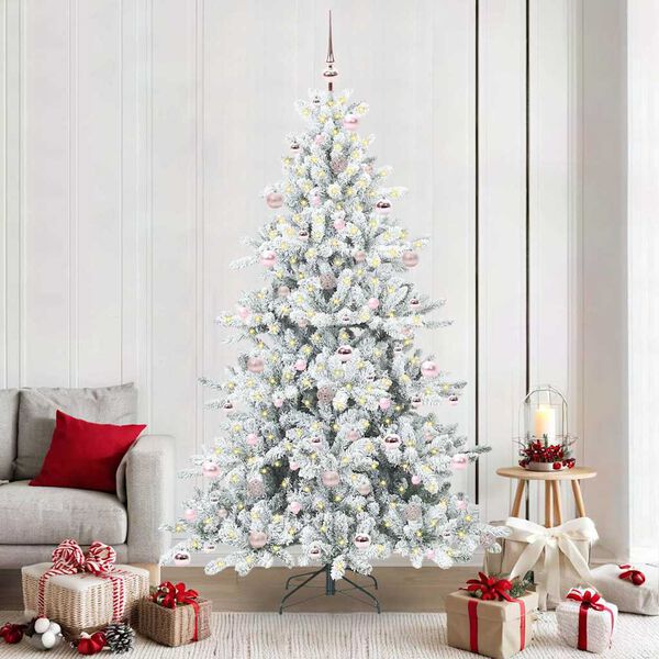vidaXL Artificial Hinged Christmas Tree White 210 cm PVC and Steel