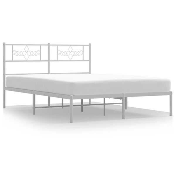 vidaXL Metal Bed Frame without Mattress with Headboard White 140x190cm