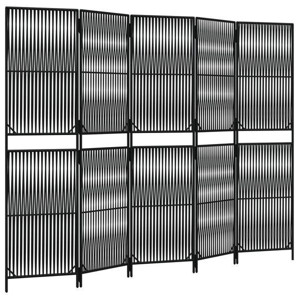 vidaXL Room Divider 5 Panels Black Poly Rattan