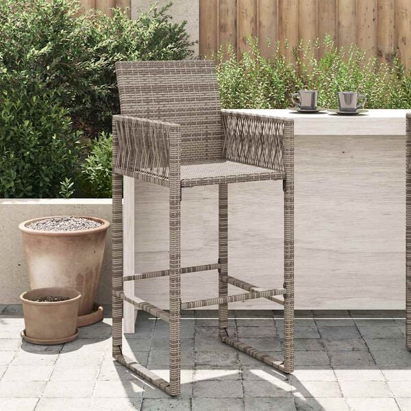 vidaXL Garden Bar Stools 2 pcs Grey Poly Rattan