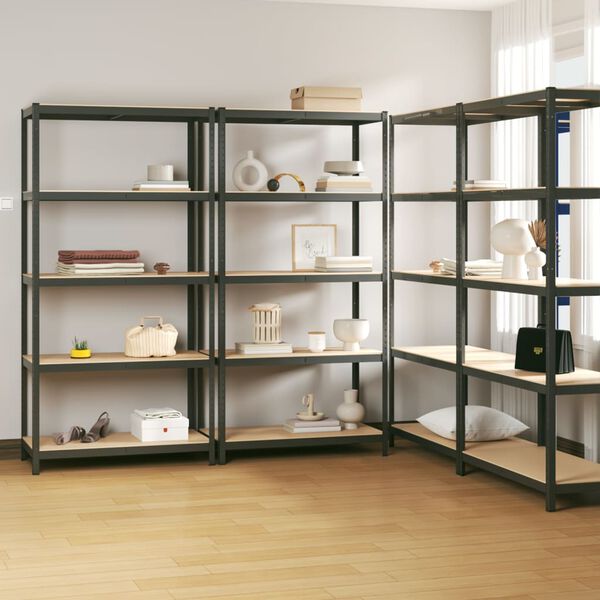 vidaXL 5-Layer Shelves 4 pcs Anthracite Steel&Engineered Wood