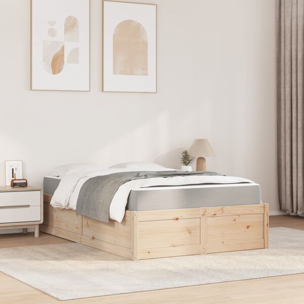 vidaXL Bed with Mattress 120x190 cm Small Double Solid Wood Pine