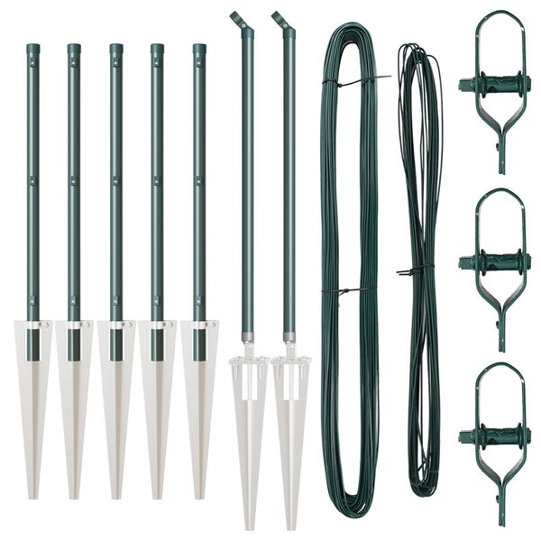 vidaXL Fence Posts Manual 7 pcs Green Ø32mm 60 cm Galvanised steel