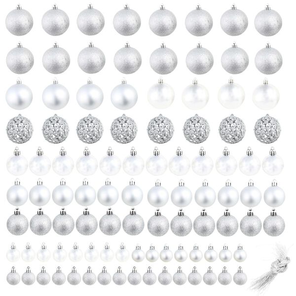 vidaXL 100 Piece Christmas Ball Set 3/4/6 cm Silver