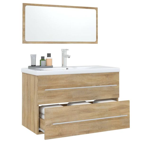 vidaXL 3 Piece Bathroom Furniture Set Sonoma Oak