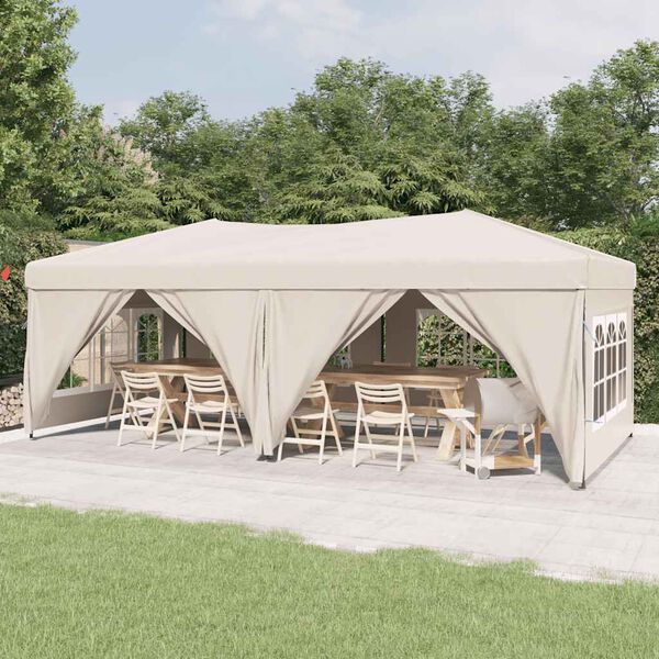 vidaXL Folding Party Tent with Sidewalls Cream 3x6 m