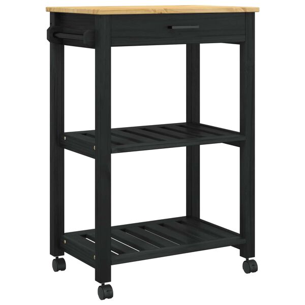 vidaXL Kitchen Trolley Black 88.5 x 40 x 60 cm Solid Pine Wood