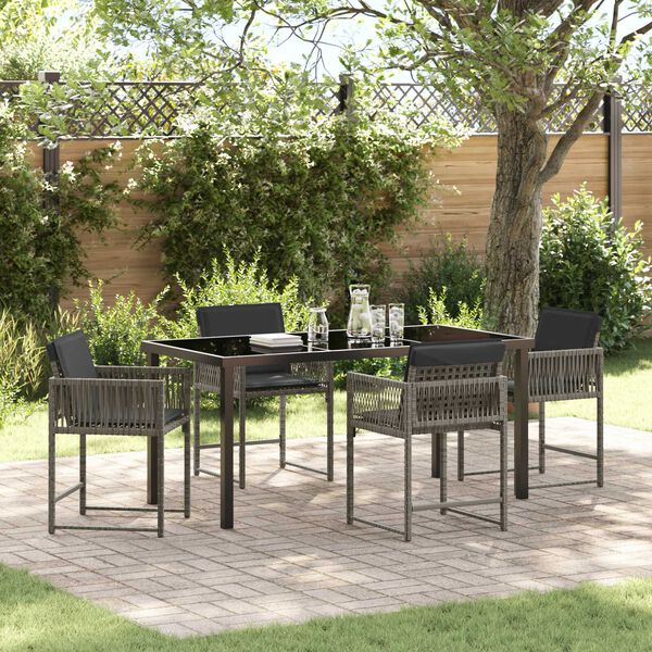 vidaXL Garden Dining Set 5 pcs Grey Poly Rattan