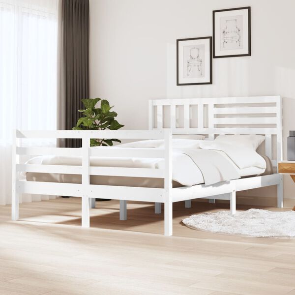 vidaXL Bed Frame without Mattress White Solid Wood 140x200 cm