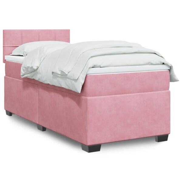 vidaXL Box Spring Bed with Mattress Pink 80x200 cm Velvet