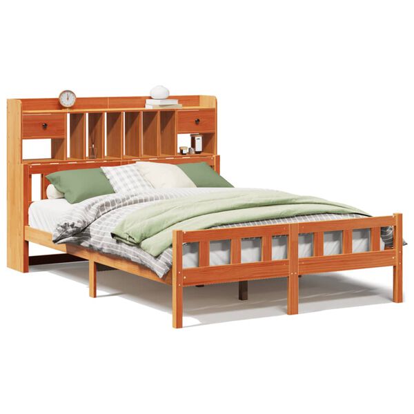 vidaXL Bookcase Bed without Mattress Wax Brown 150x200 cm King Size Solid Wood Pine