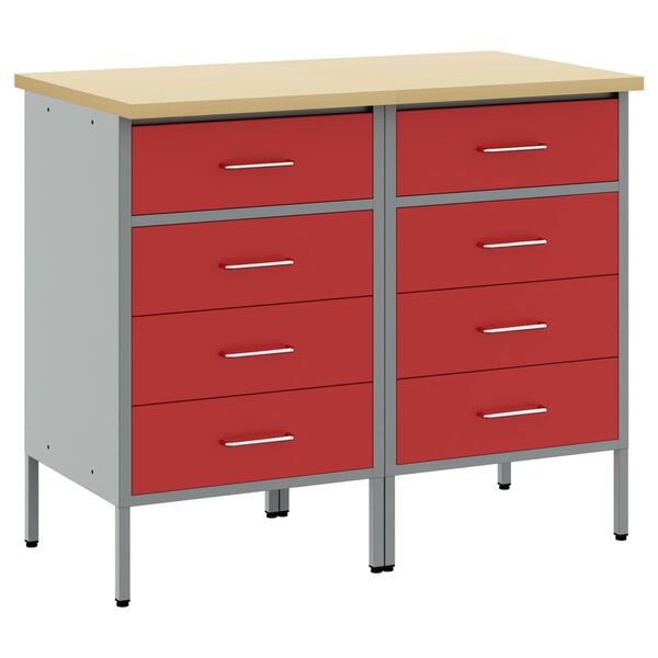 vidaXL Work Cabinet with Drawer 2 pcs Red and Grey 100 x 55 x 85 cm