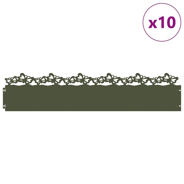vidaXL Lawn Edgings 10 pcs Olive Green 103 x 0.05 x 22 cm Steel