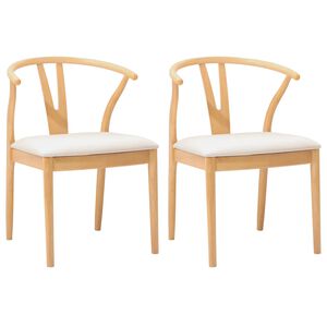 vidaXL Dining Chair 2 pcs Solid Rubber Wood Natural and Light