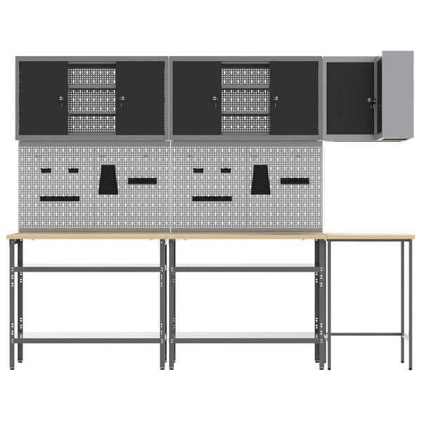 vidaXL Work Cabinet Set with Shelf with Storage 10 pcs Black and Grey