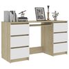 vidaXL Writing Desk White and Sonoma Oak 140x50x77 cm Engineered Wood