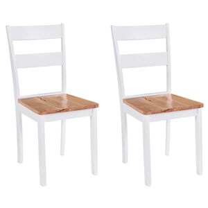 vidaXL Dining Chair | Set of 2 | White and natural wood | Solid Rubberwood