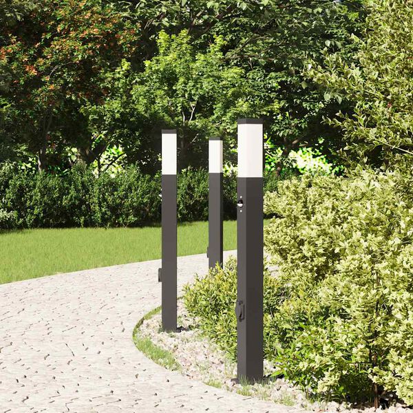 vidaXL Bollard Lights with Sensor&Outlet 3 pcs 80 cm Black IP44