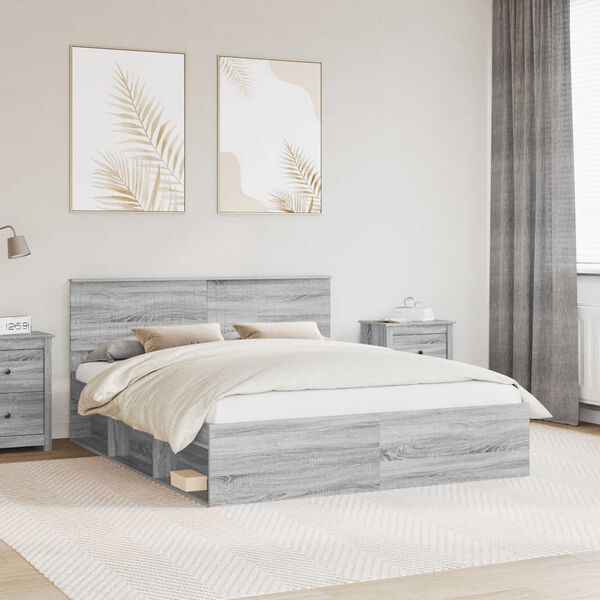 vidaXL Bed Frame Grey Sonoma 160 x 200 cm Solid Pine Wood
