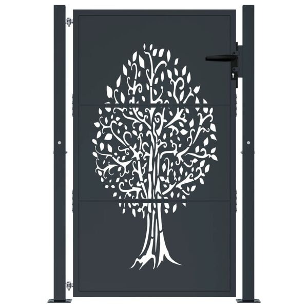 vidaXL Garden Gate Anthracite 100x125 cm Steel Tree Design