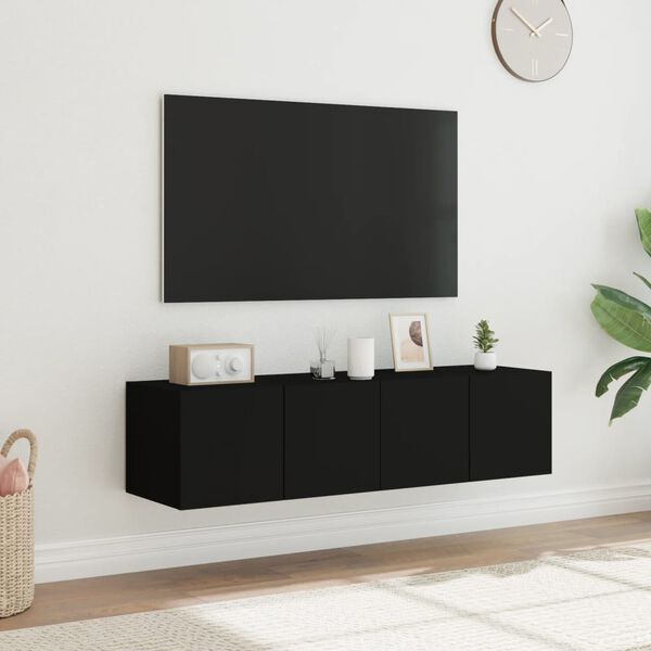 vidaXL TV Wall Cabinets with LED Lights 2 pcs Black 60x35x31 cm