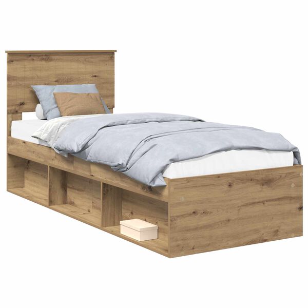 vidaXL Bed Frame Artisian Oak 75 x 190 cm Solid Pine Wood