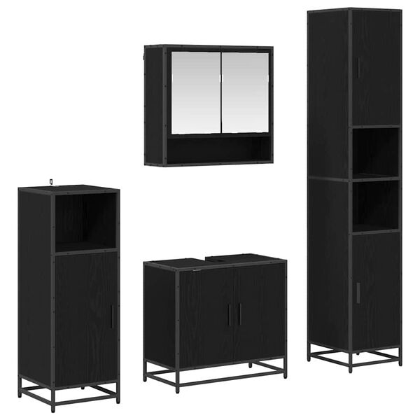 vidaXL Bathroom Furniture Set 4 pcs Black Oak Engineered Wood