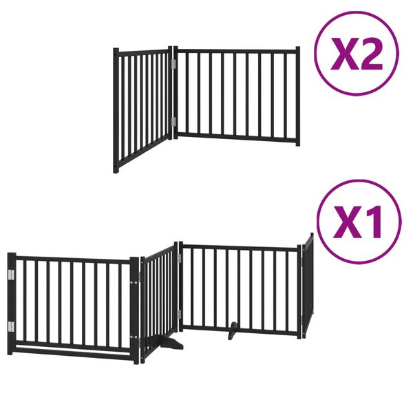 vidaXL Dog Gate with Door Foldable 8 Panels Black 640 cm Poplar Wood