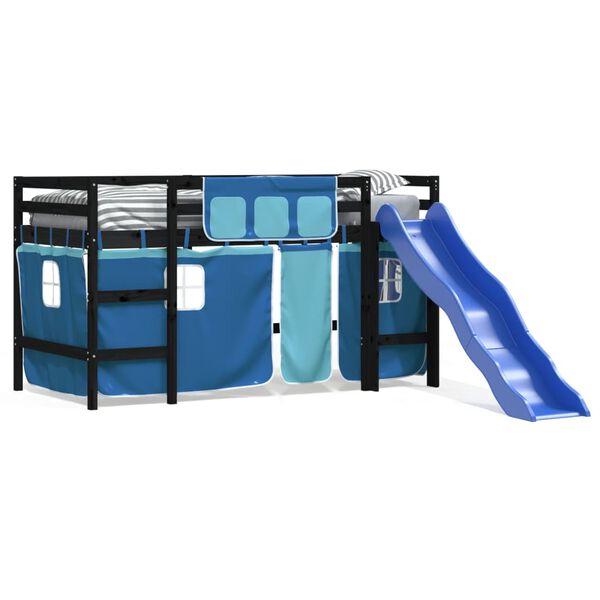 vidaXL Kids' Loft Bed with Curtains without Mattress Blue 90x200 cm