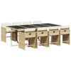 vidaXL 9 Piece Garden Dining Set with Cushions Beige Poly Rattan