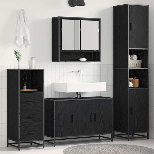 vidaXL Bathroom Furniture Set 3 pcs Black Oak Engineered Wood