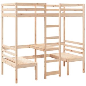 vidaXL Loft Bed Frame with Desk and Chairs 80x200cm Solid Wood Pine
