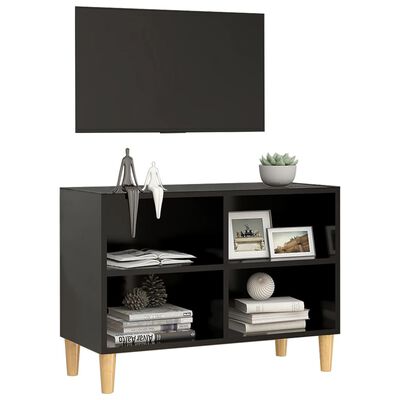 vidaXL TV Cabinet with Solid Wood Legs Black 69.5x30x50 cm