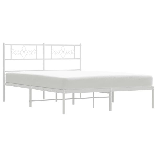 vidaXL Metal Bed Frame without Mattress with Headboard White 140x190cm