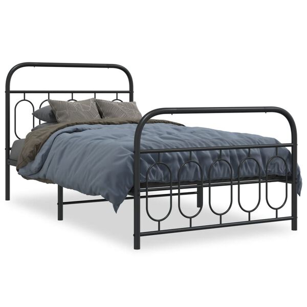 vidaXL Metal Bed Frame without Mattress with Footboard Black 100x190cm