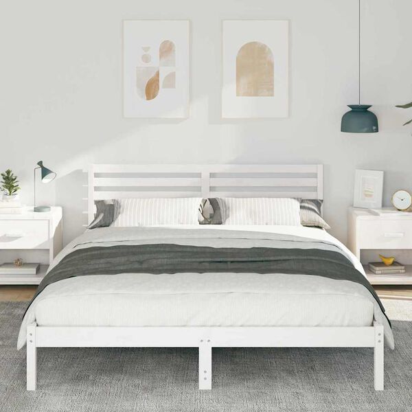 vidaXL Bed Frame with Headboard White 160 x 220 cm Solid Pine Wood